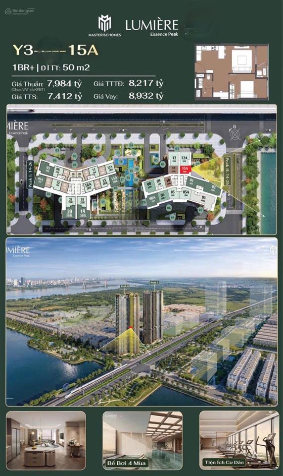 Bán căn 1pn masterise essence peak  view hồ pháo hoa  7,98 tỷ