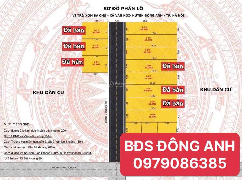 Bán đất phân lô  xóm 3, vân nội, phúc thịnh (đông anh cũ). giá chỉ từ hơn 3 tỷ