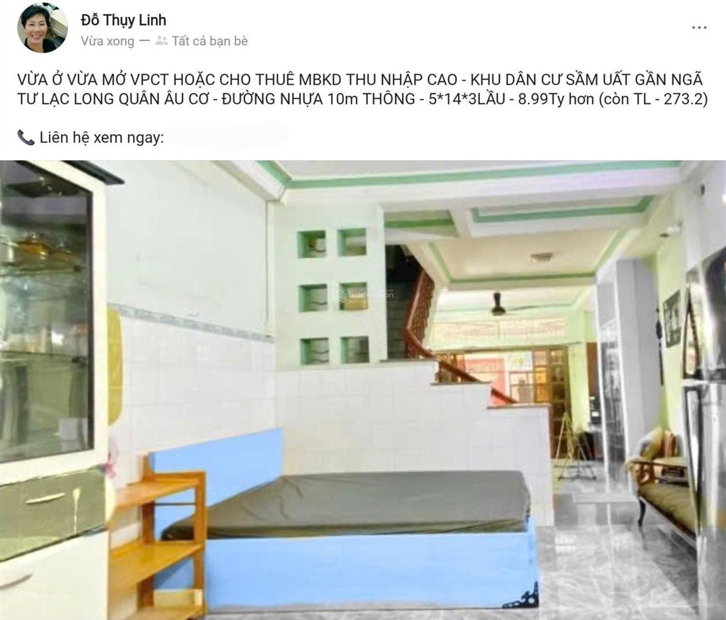 Vừa ở vừa mở vpct hoặc cho thuê mbkd thu nhập caokhu dân cư sầm uất gần ngã tư lạc long quân âu cơ