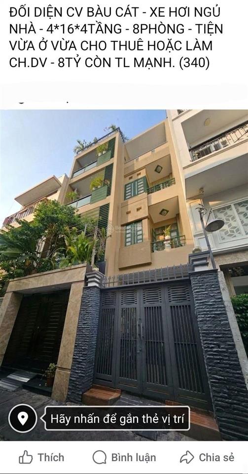 Đối diện cv bàu cát  xe hơi ngủ nhà  4x16x4tầng  8phòng  tiện vừa ở vừa cho thuê hoặc làm chdv