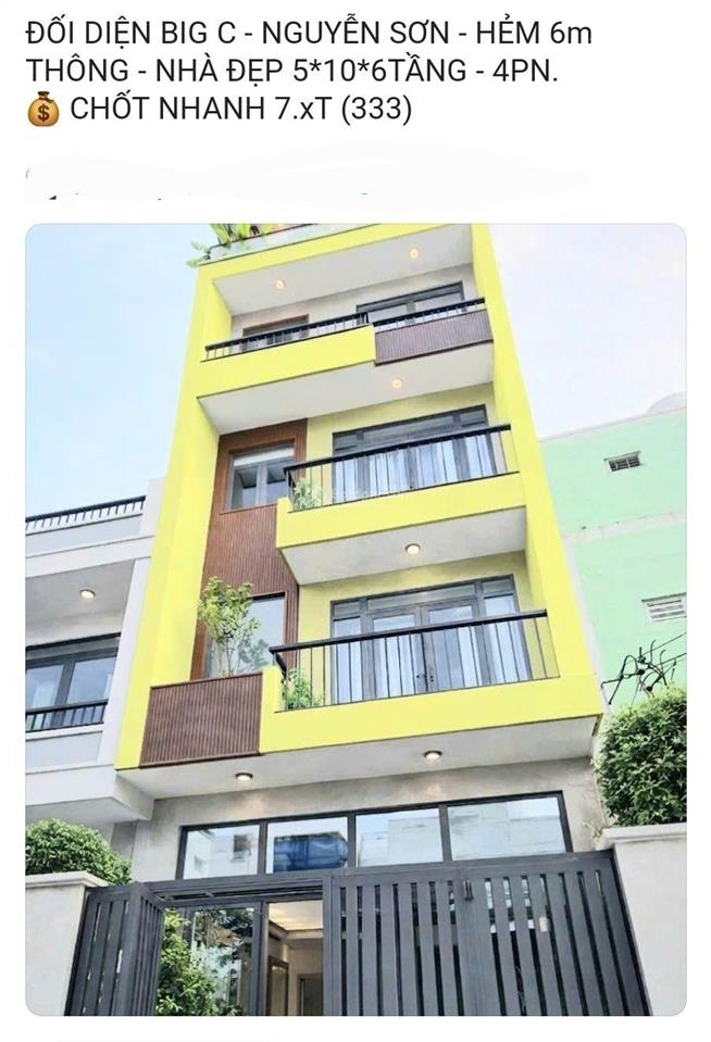 Đối diện big c  nguyễn sơn  hẻm 6m thông  nhà đẹp 5*10m*6 tầng  4pn