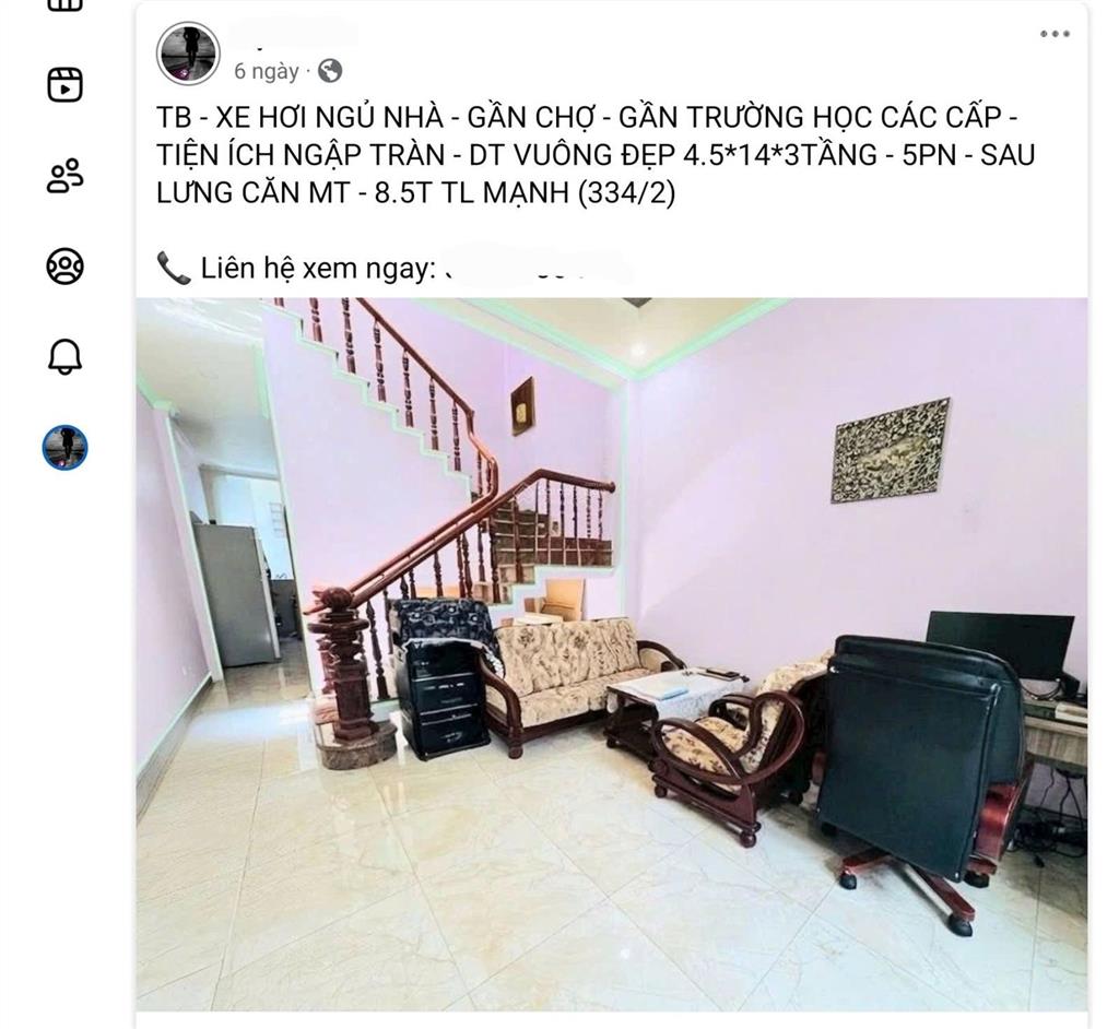Tb  xe hơi ngủ nhà  gần chợ  gần trường học các cấp  tiện ích ngập tràn  dt vuông đẹp 4.5*14*3