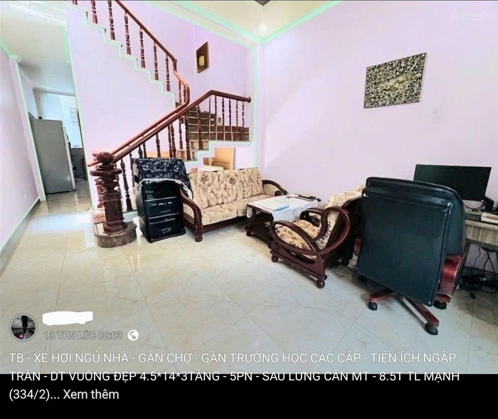 Tb  xe hơi ngủ nhà  gần chợ  gần trường học các cấp  tiện ích ngập tràn  dt vuông đẹp 4.5*14*3