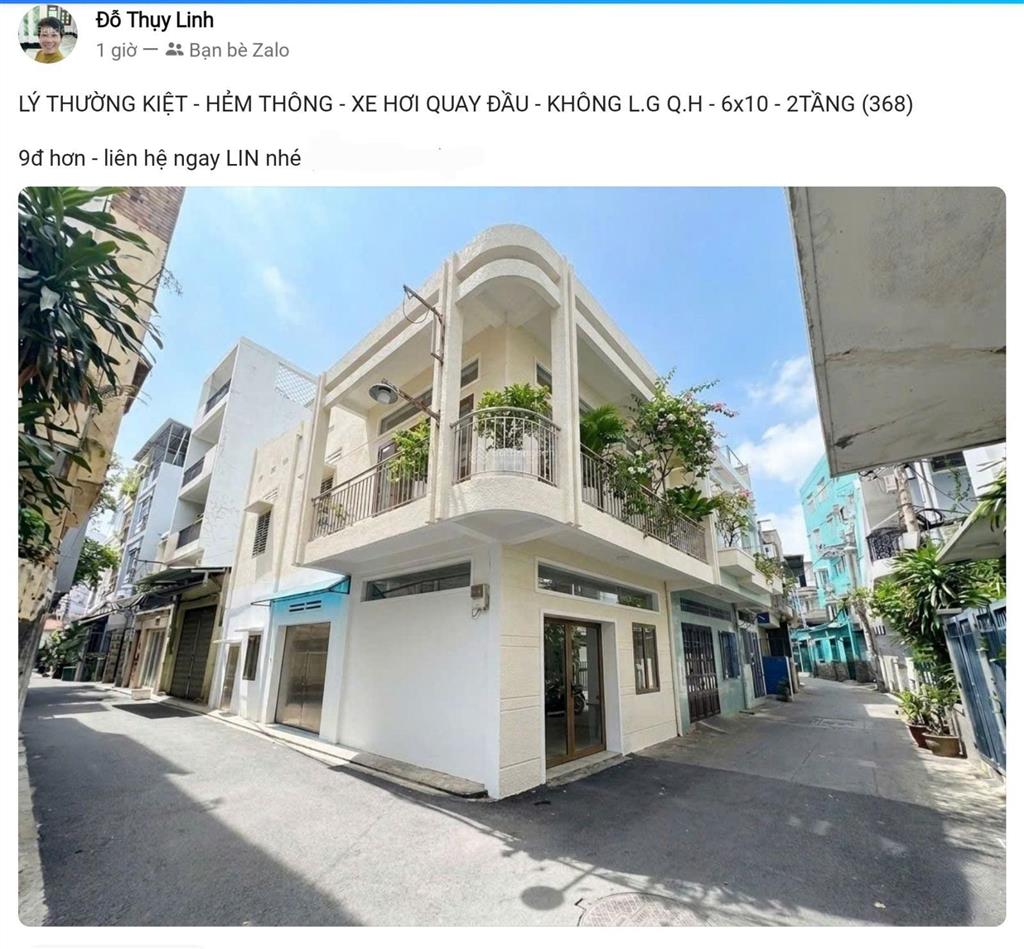 Lý thường kiệt  hẻm thông  xe hơi quay đầu  không l.g q.h  6x10  2tầng (368) 9đ hơn  