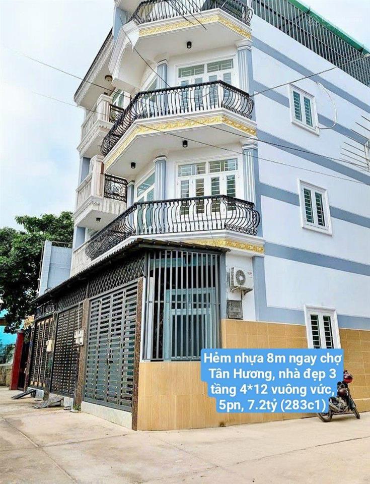 Hẻm nhựa 8m ngay chợ tân hương, nhà đẹp 3 tầng 4*12 vuông vức, 5pn, 7.2t (283c1)