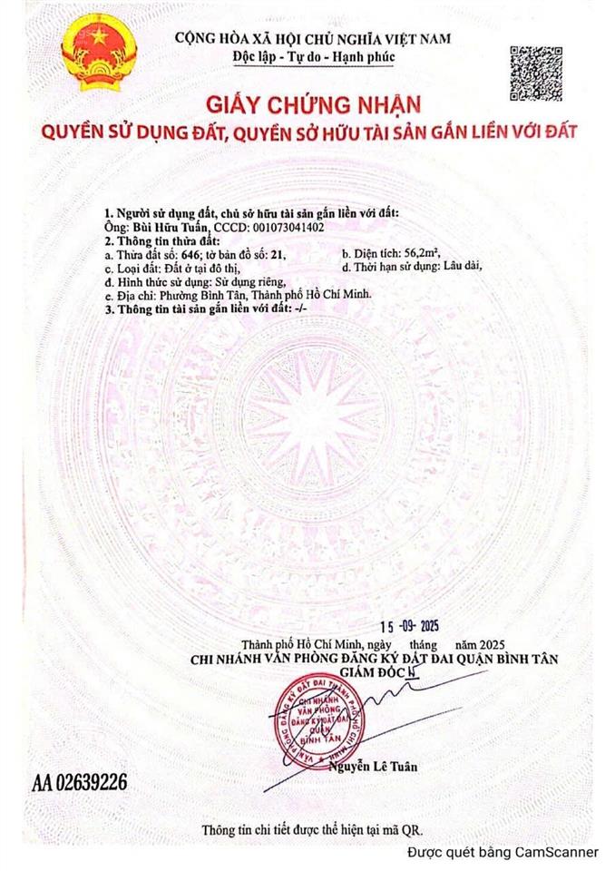 Chính chủ bán lô đất thổ cư 469 bình thành bình tân, ngang 5m sổ hồng riêng, đường nhựa 5m