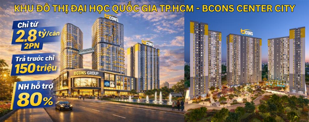 Độc quyền thanh toán 139 triệu sở hữu ngay căn góc view đẹp nhất bcons center city có 7 tầng tttm