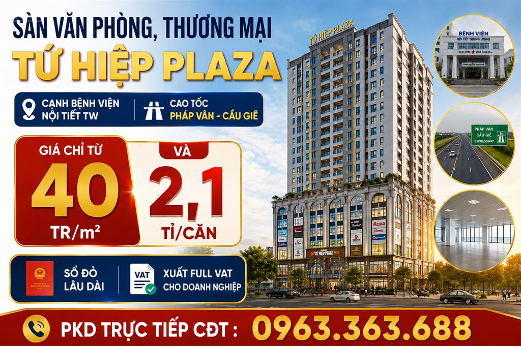 Bán sàn văn phòng cc tứ hiệp plaza, cạnh kđt hồng hà eco city, nhiều diện tích sổ lâu dài, 2 tỷ 3
