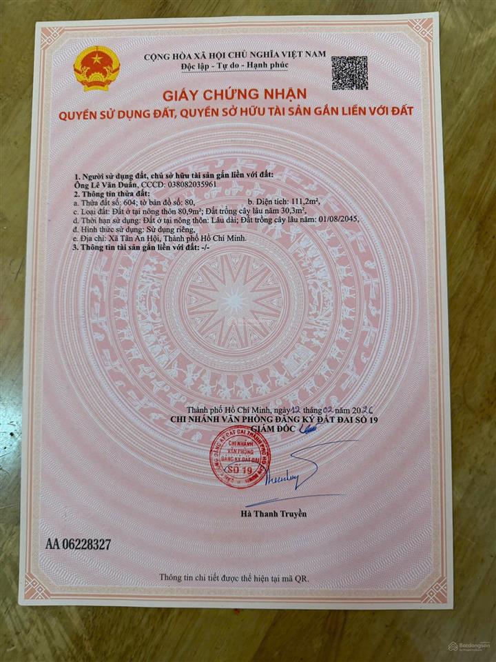 Bán đất tân an hội, củ chi  gần vinomes hóc môn  sổ hồng riêng  giá tốt đầu tư