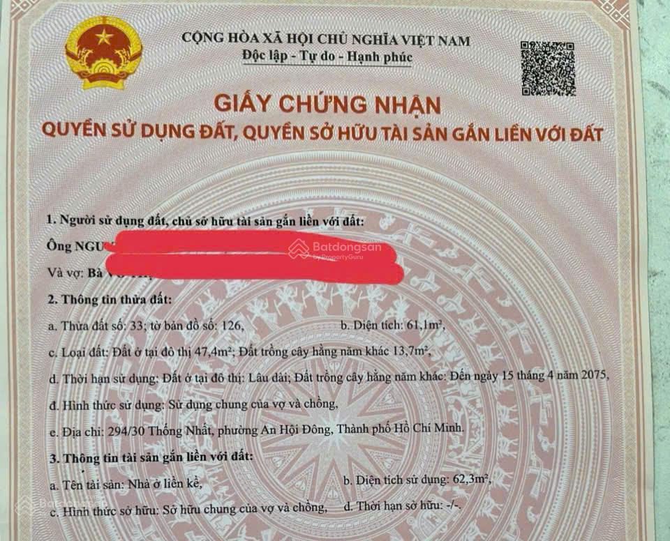 Bán nhà cấp 4 gần mặt tiền thống nhất gò vấp xây dựng 48m2 , sân 22m2 riêng ( sổ công nhận 61m2)
