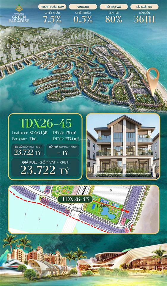 |thanh toán trước 11 tỷ++|sở hữu ngay song lập 253m2 view công viên, tựa biển, htls 0% trong 5 năm!