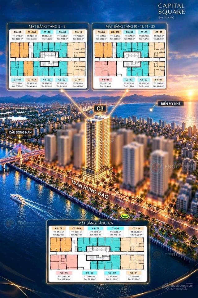 Capital square 72m2, 2pn, 2wc căn hộ view sông sở hữu lâu dài, giá gốc trực tiếp cđt brg,tp đà nẵng