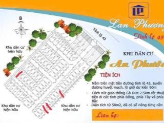 Bán gấp lô góc 62m2 giá 3 ty 6 khu dân cư đồng bộ cách tỉnh lộ 43 khoảng 50m. hỗ trợ ngân hàng 70%