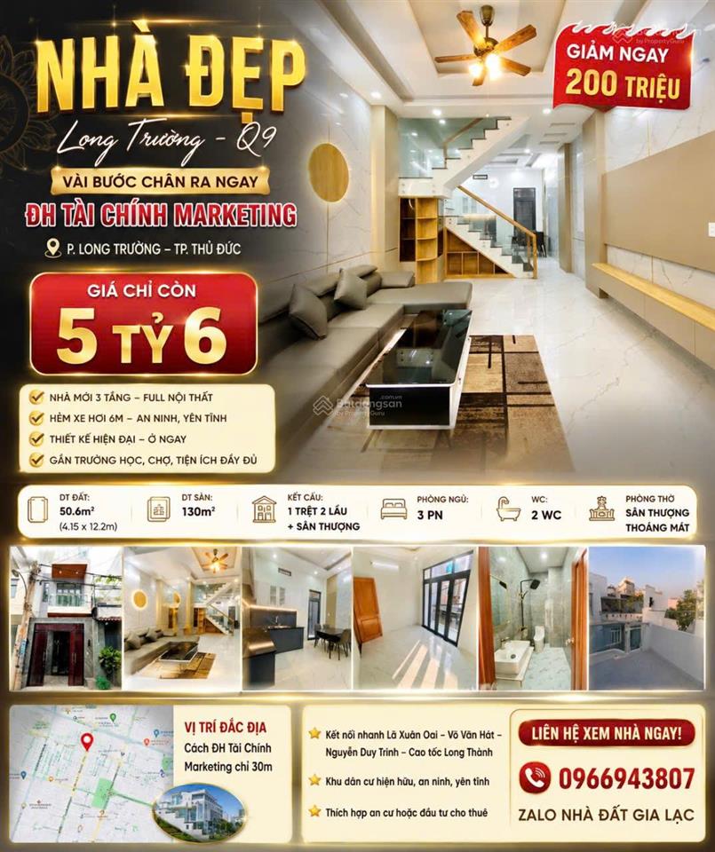 Giảm sốc 200triệu nhà đẹp longtrường nhà mới 3 tầng fullnội thất hxh 6m sát đh tài chính marketing