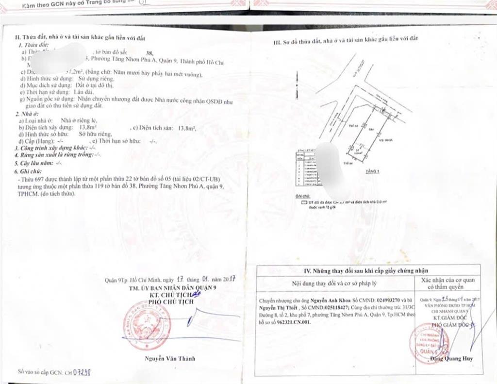 Đất tăng nhơn phú a 57,2m² sổ hồng riêng hiếm có gần chợ & khu công nghệ cao