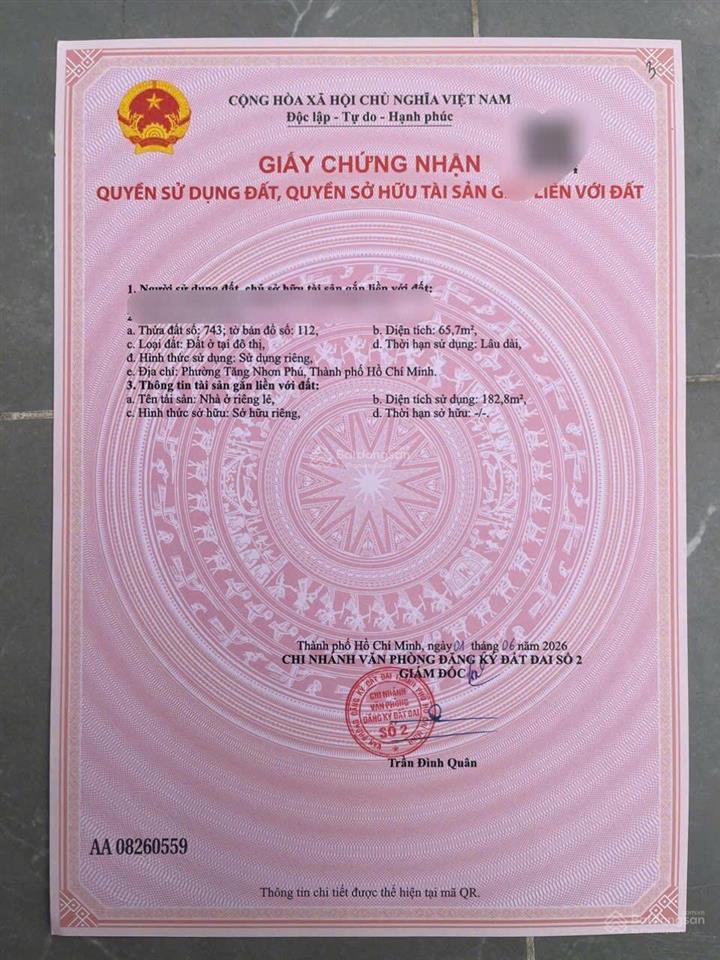 Chính chủ bán nhà 4 tầngtăng nhơn phú tp thủ đức65,7m² sổ hồng riêng vào ở ngaygần khu côngnghệ cao