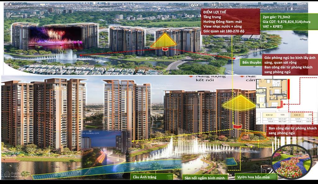 Chuyển nhượng căn góc 2pn hiếm, giá hời masteri park place chỉ 9,3 tỷ