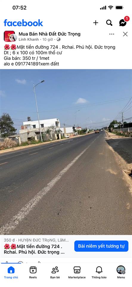 Lô đất chân dài, mặt tiền dt724 cách chợ tân hội chỉ 2km