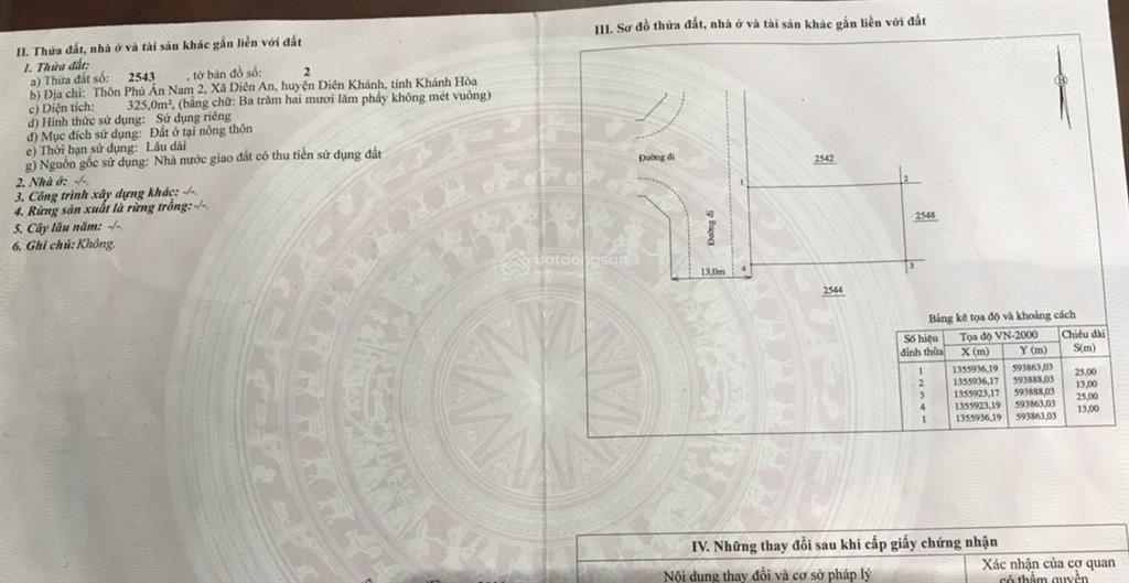 Chính chủ cần bán lô đất 325m2 phú an nam 2, diên an, diên khánh, khánh hòa  mr hải 0983 115 ***