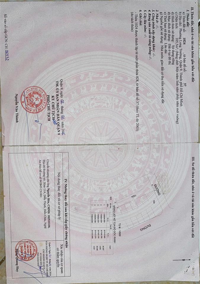 Dt 106m2  5.35 tỷ tl mạnh, sát chợ long trường đường thông nguyễn duy trinh.  0987 208 ***