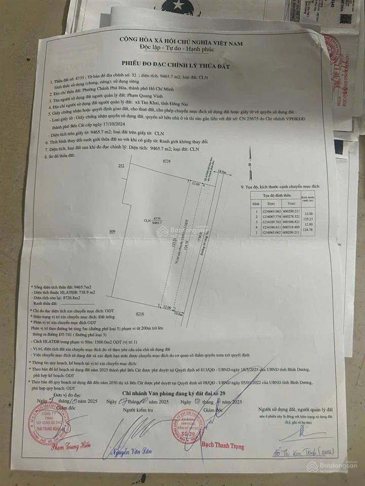 Bán đất nhánh đường dt741. dt 9.465m2 có 1500m2 tc giá chỉ 2,85tr/m2 phù hợp phân lô hoặc xd xưởng