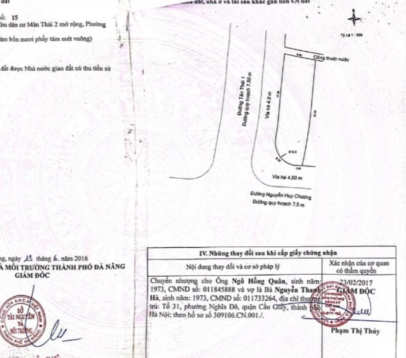 Bán lô góc 2 mặt tiền đường nguyễn huy chương trục thông ra bãi tắm