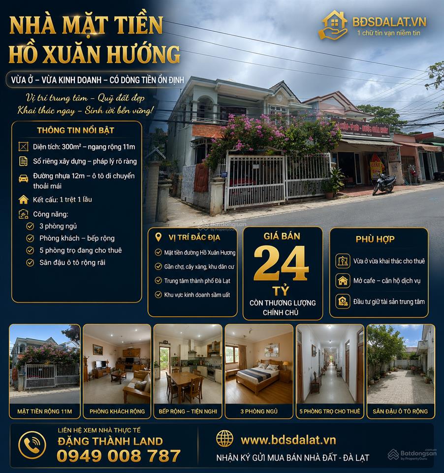 Nhà mặt tiền hồ xuân hương  vừa ở vừa kinh doanh  dt 300m  giá  24 tỷ