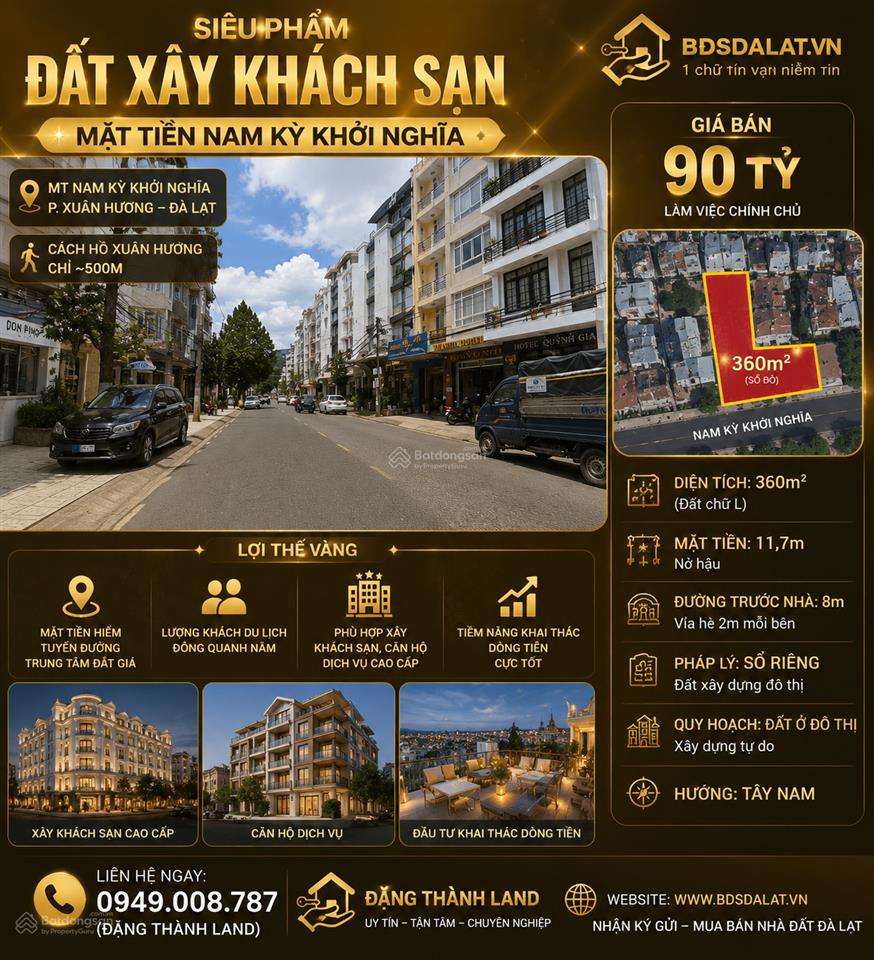 Siêu phẩm đất mặt tiền khu hòa bình đà lạt dt  360m  giá 90 tỷ