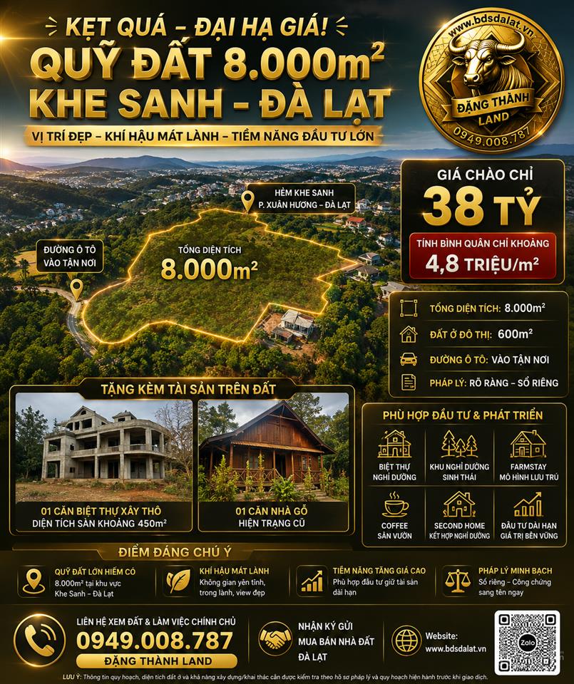 Kẹt quá đại hạ giá! quỹ đất 8.000m2 khe sanh đà lạt gía 38 tỷ