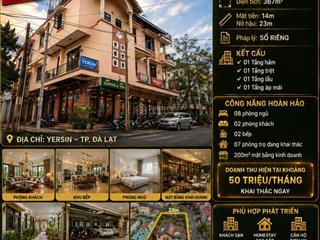 Bán gấp biệt thự tại yersin, đà lạt, cách hồ xuân hương 500m  29,5 tỷ, 367m2, 4 lầu, 15pn