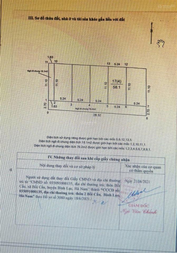 Cc gửi bán 58 m2 mt rộng 5,24m = hậu võng la xã thiên lộc đahn full thổ cư giá 3 tỷ 650 có tl