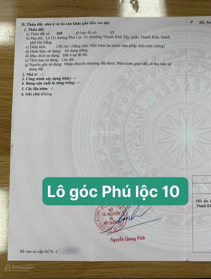 Lô góc 138m ngang 7m cực hiếm gần biển xây nhà hướng nhà nhìn ra biển thoáng mát