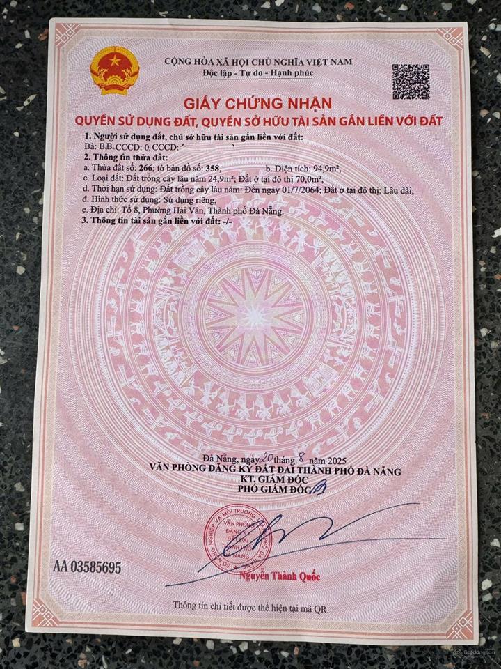 Cần bán đất 2 mặt kiệt ô tô hoà hiệp nam, liên chiểu, tp đà nẵng