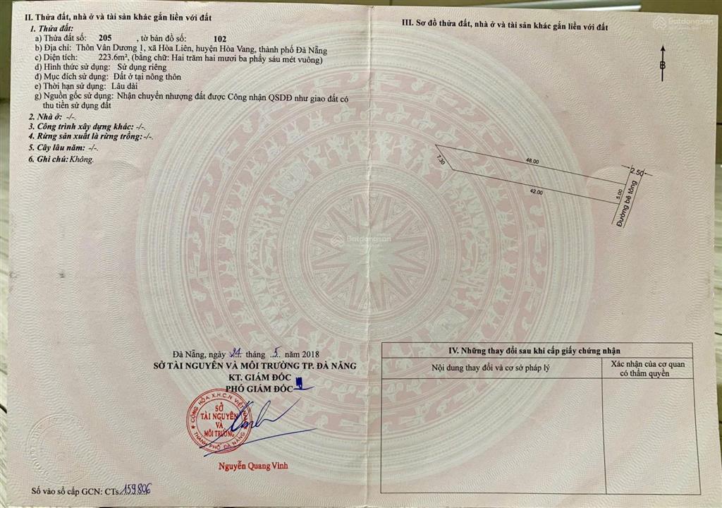 Bán đất kiệt ô tô thông thôn vân dương 1, xã hoà liên, tp đà nẵng