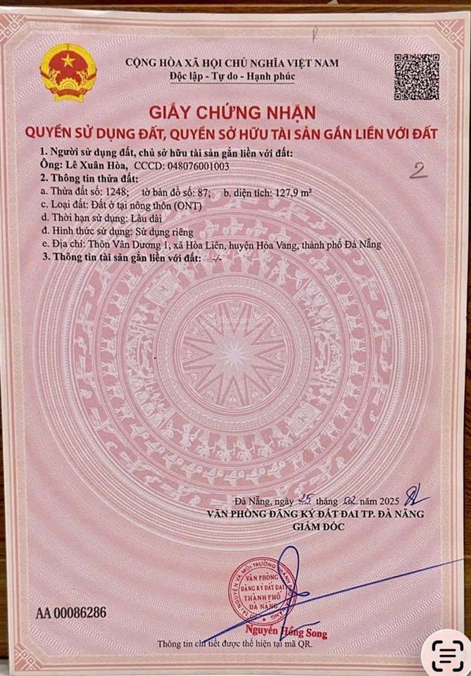 Cần bán đất kiệt, tổ dân phố vân dương 1, phường liên chiểu, tp đà nẵng