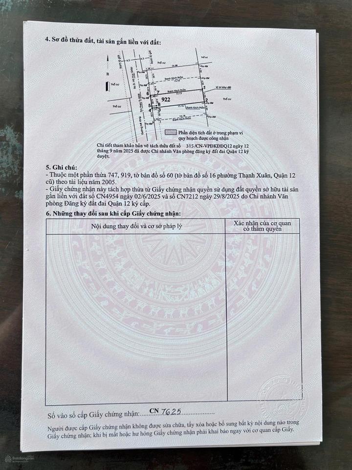 Bán đất. shr. thạnh xuân 52. dt 68m2. giá 3.45 tỷ