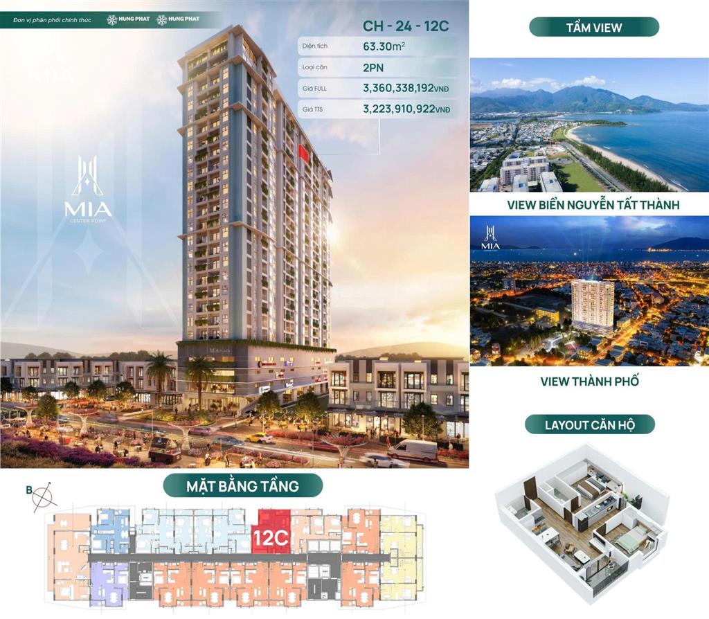 Độc quyền căn 2pn view biển  tầng 24  giá chỉ 3tỷ2  ngay trung tâm thành phố