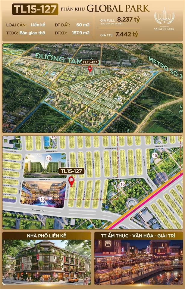 Sở hữu ngay căn lk 60m2 vinhomes saigon park, hóc môn, vị trí mặt tiền đường lớn 19m
