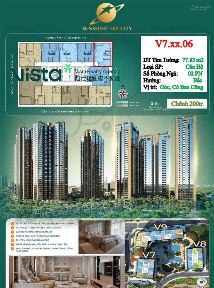 [căn 06  căn duy nhất có ban công] chuyển nhượng sunshine sky city tháp v7