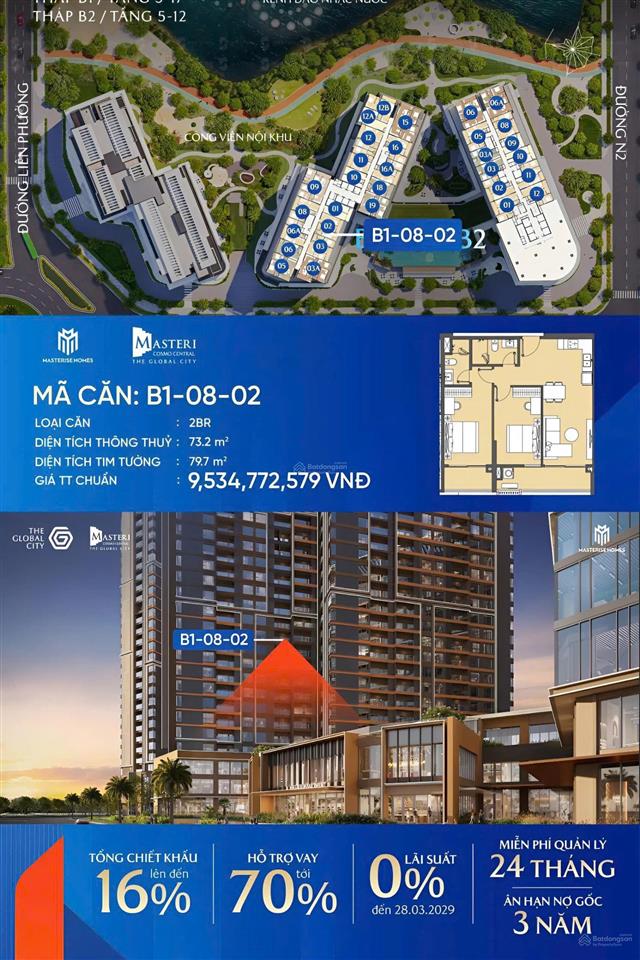 Bán cc masteri cosmo central, 8,983 tỷ, 79,7m2, 2pn + 2wc, nội thất full, uy tín