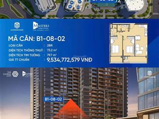 Bán cc masteri cosmo central, 8,983 tỷ, 79,7m2, 2pn + 2wc, nội thất full, uy tín