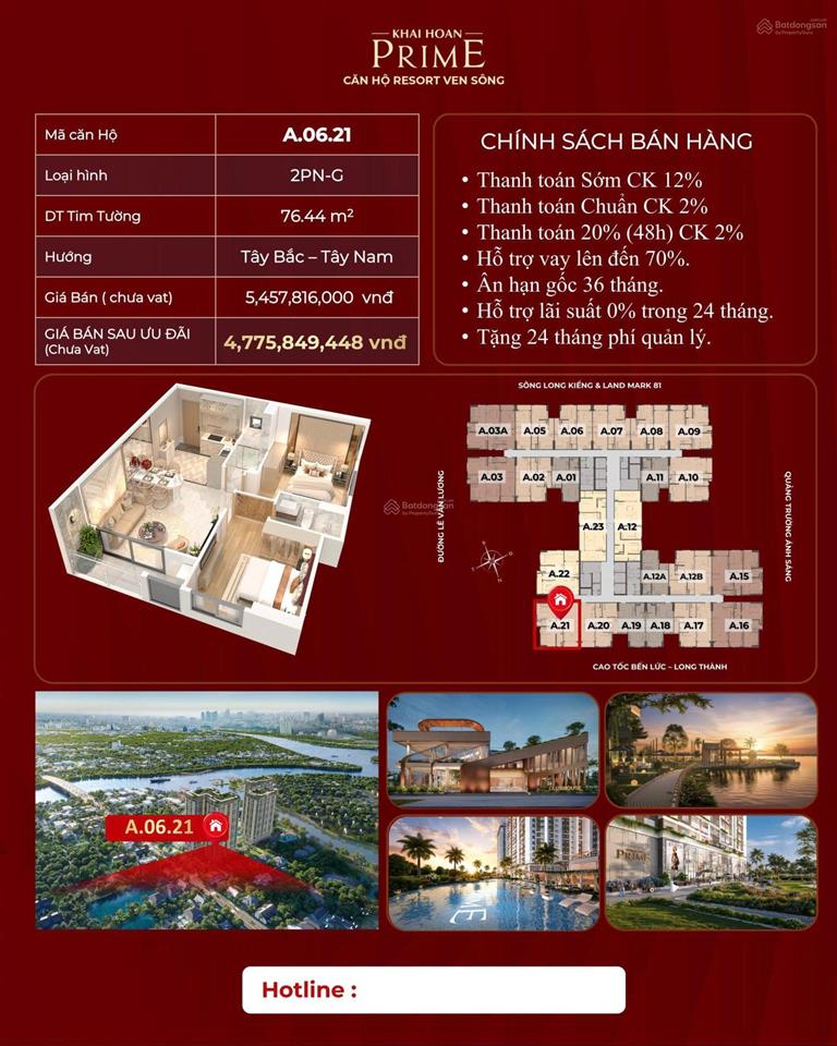 Bán 2pn 2wc 76,45 4,775 tỷ tại khải hoàn prime hcm 0938 355 ***