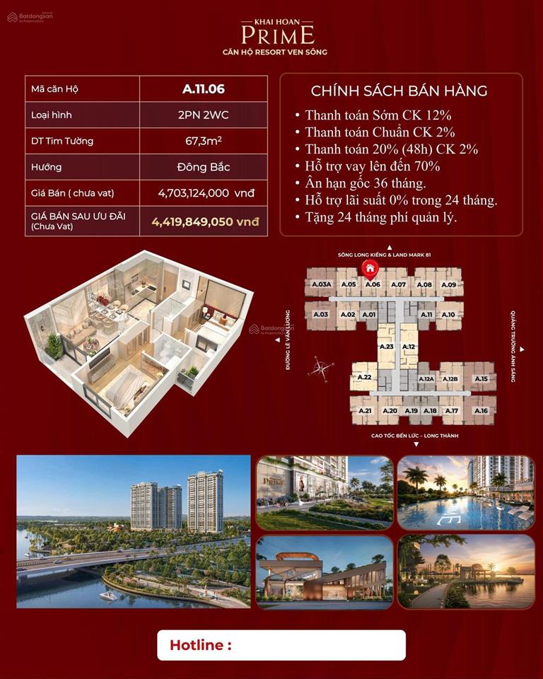 Bán 2pn 2wc 67,3m2 4,419 tỷ tại khải hoàn prime hcm 0938 355 ***