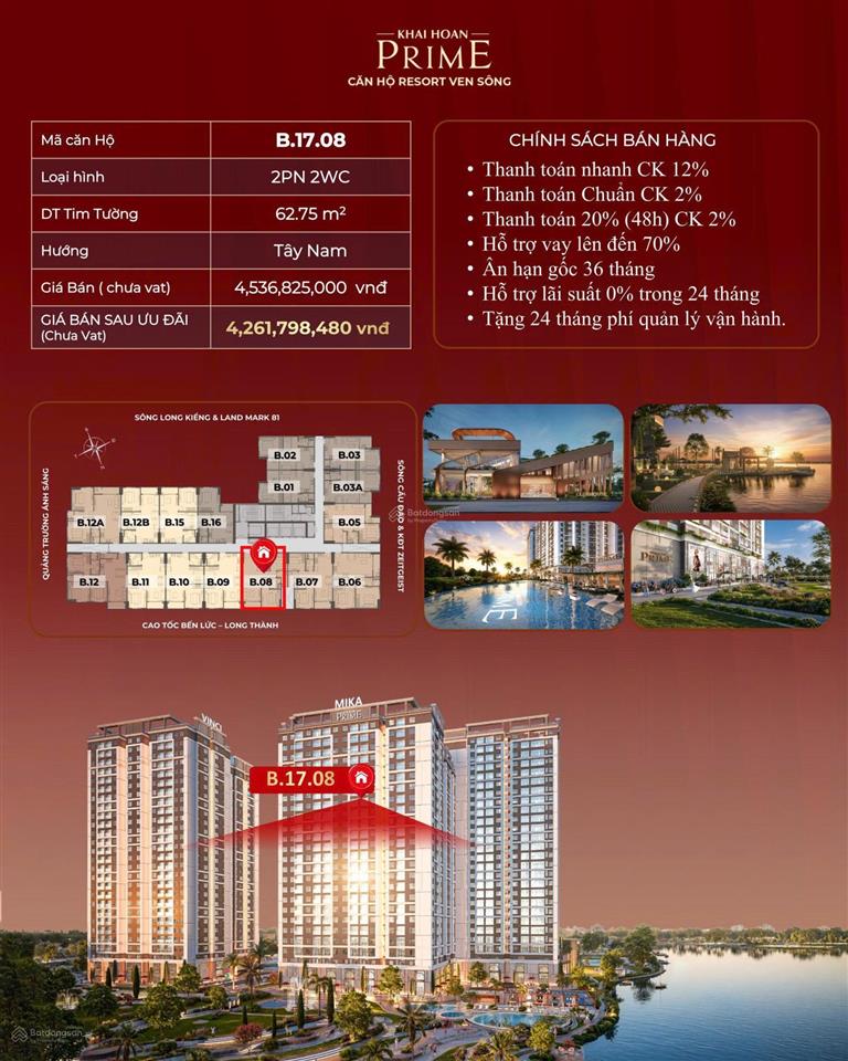 Bán 2pn 2wc 62,75m2 4,261 tỷ tại khải hoàn prime hcm 0938 355 ***