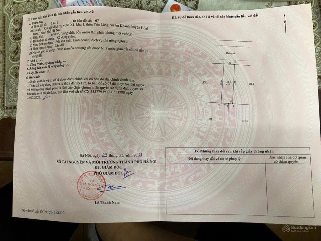 45m đất dịch vụ x1, yên lũng, an khánh hoài đức