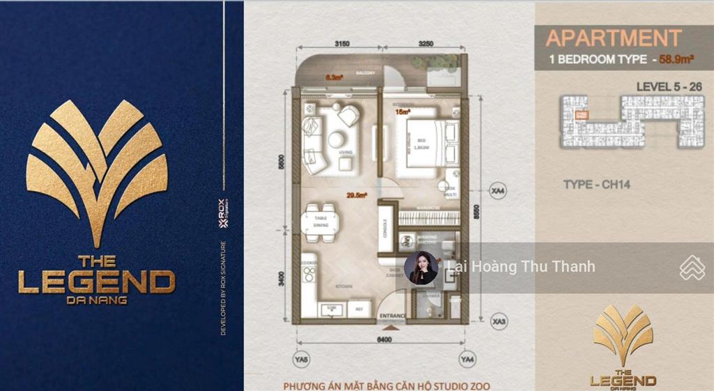 Thu thanh  ngoại giao căn 1pn + 54m2 5 tỷ view sông, cầu rồng và biển mỹ khê the legend đà nẵng