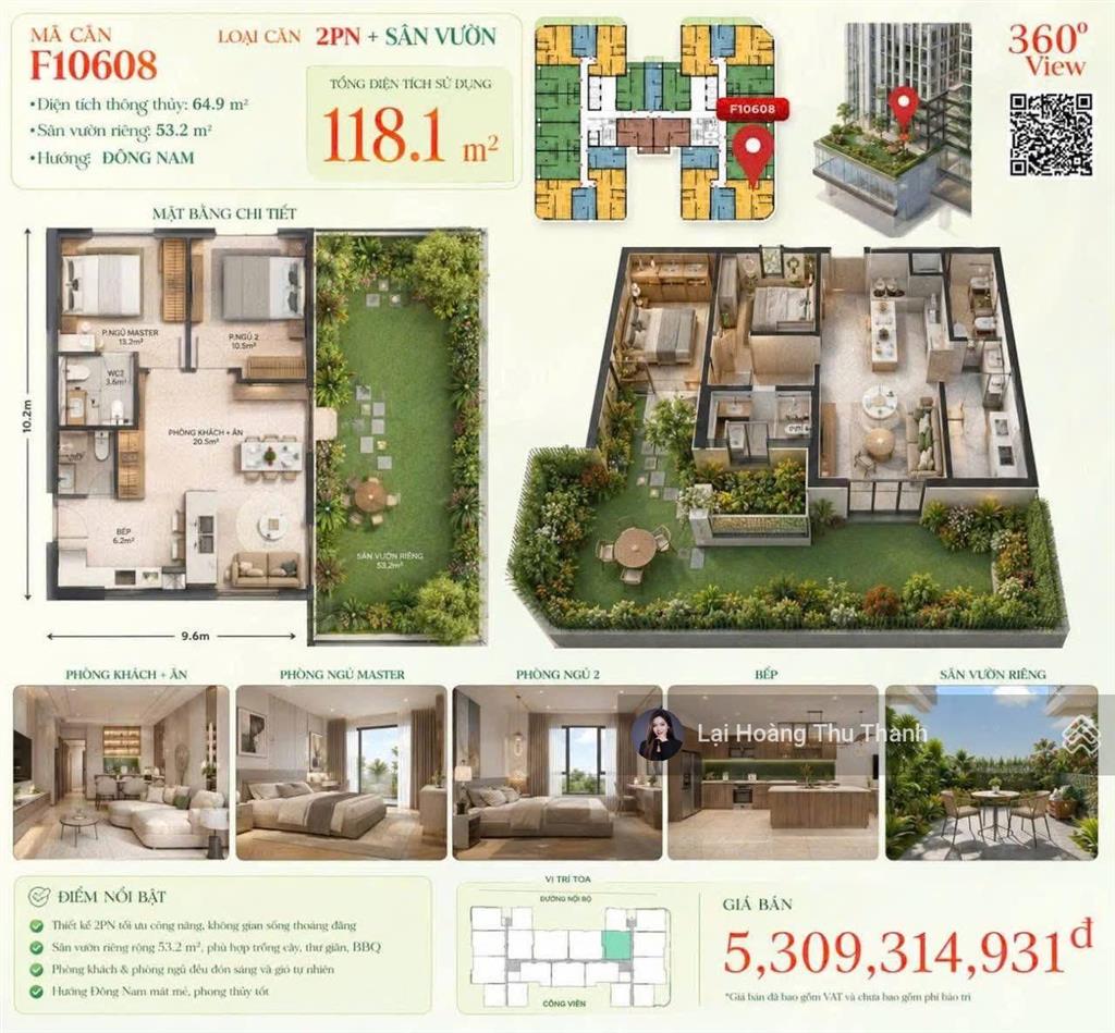 Thu thanh  ngoại giao căn góc 2pn+ sân vườn 118m2 giá 4,1 tỷ fours tower đà nẵng