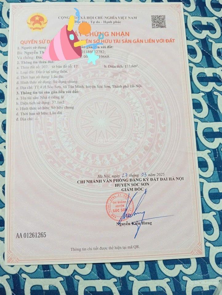 Chính chủ bán lô đất s 133.6m tt418 tân minh , sóc sơn, hà nội