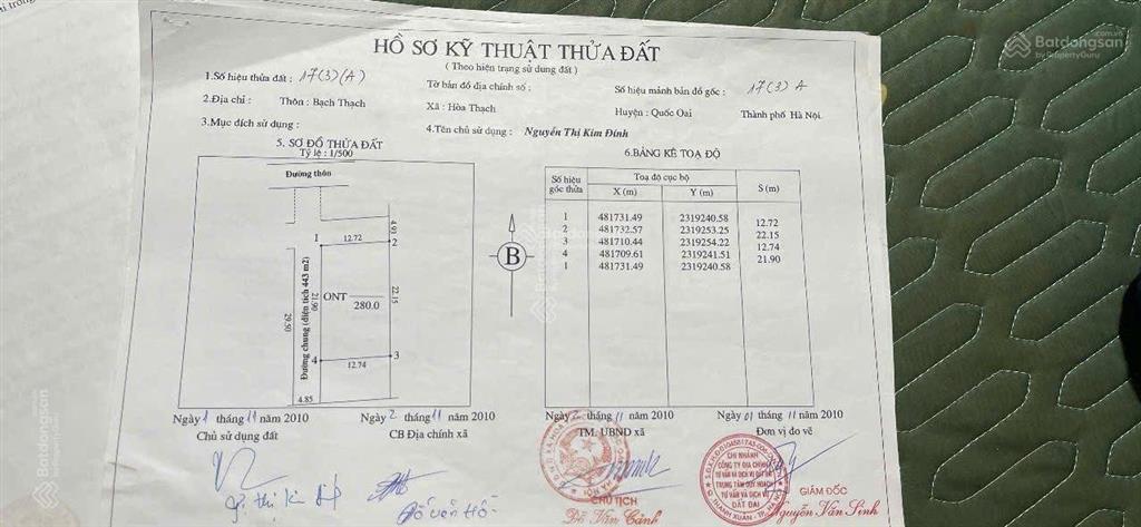 Bán s 280m2, lô góc tại bạch thạch, hòa thạch, quốc oai, hà nội