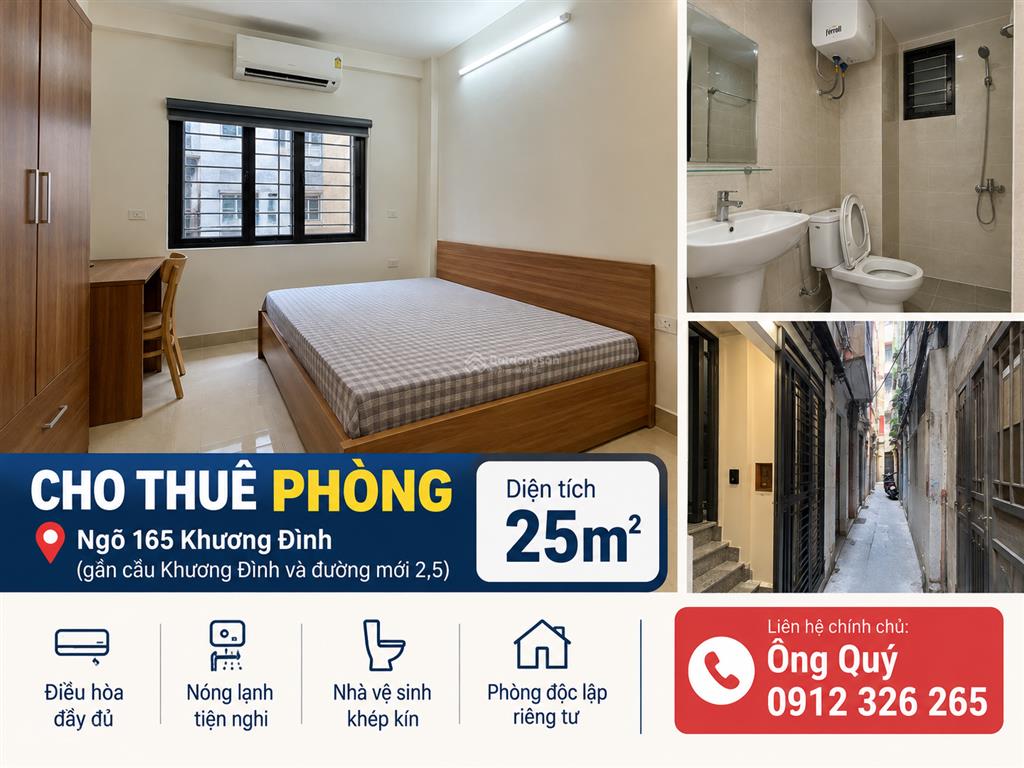 Cho thuê phòng trọ khép kín 25m  đủ điều hòa, nóng lạnh  khương đình  3,5 triệu/tháng